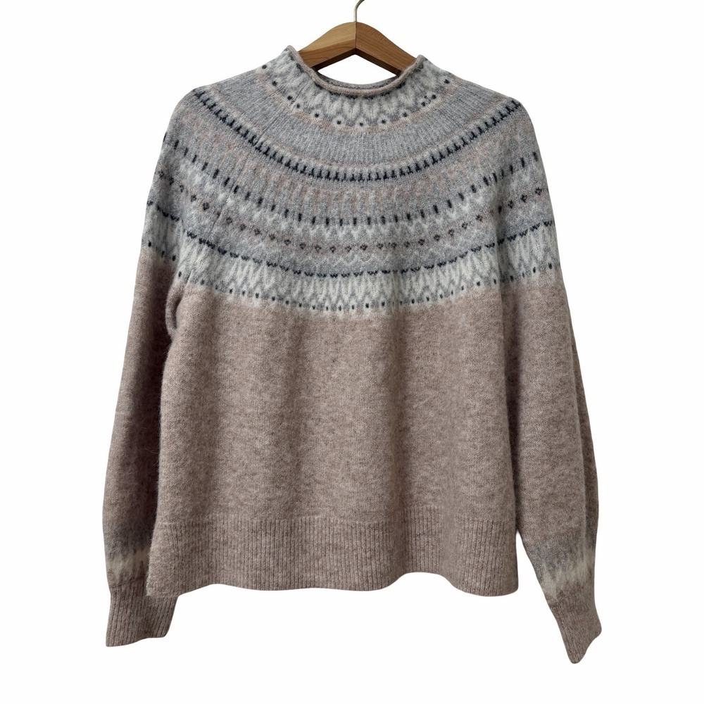 Vineyard Vines Womens Fair Isle Wool Alpaca Blend Mock Neck Sweater Size L Beige